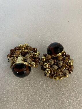Vintage Tortoiseshell Beaded Statement Clip Earrings